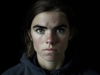 Obraz premium Close Up Portrait of a Young Woman with Serious Expression