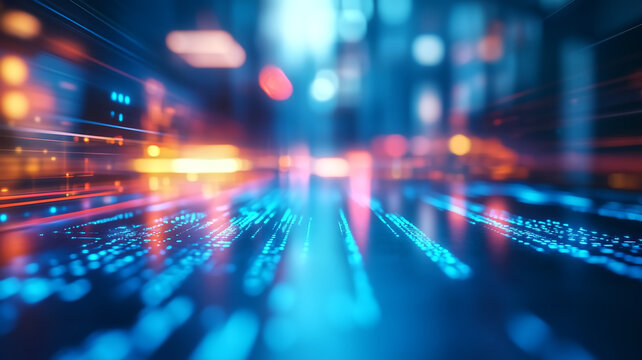 Futuristic Digital Technology Background with Abstract Light Streaks and Data Points