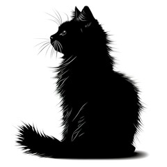 A silhouette of a cat. Kitty, black color silhouette, black color silhouette. Black Cat Sitting On White Background Vector Illustration