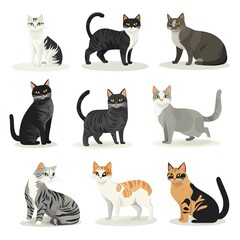 Naklejka premium a series of vector illustration of cats on a white background 