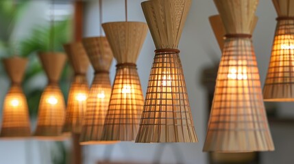 Fototapeta premium Bamboo-made lamps from natural materials.