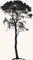 Fototapeta premium Silhouette of a tall tree with spreading branches and dense foliage - illustration 