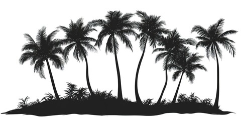 Palm trees silhouette vector illustration black and white background, tropical island, ideal for decor 