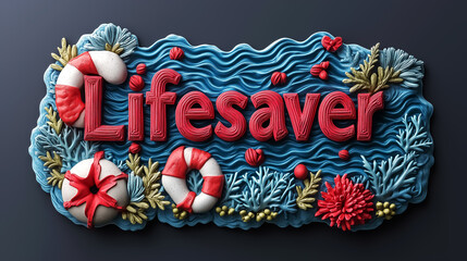 Colorful edible art depicting a lifesaver theme, perfect for summer beach events or aquatic safety awareness, featuring vibrant colors and a playful composition.