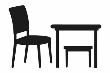 Chair and table silhouette, black table and chair icon vector