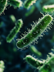 Naklejka premium Close-up of green bacteria, ideal for scientific themes in health education and microbiology research.