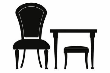 Chair and table silhouette, black table and chair icon vector