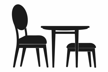 Chair and table silhouette, black table and chair icon vector