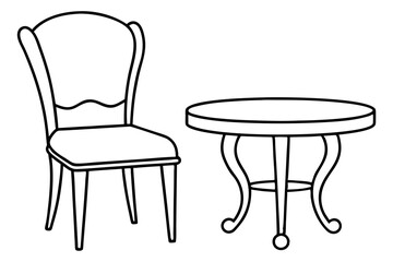 
Chair and table line art vector illustration, dining table and chair outline vector
