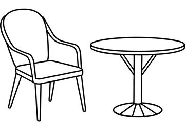 
Chair and table line art vector illustration, dining table and chair outline vector
