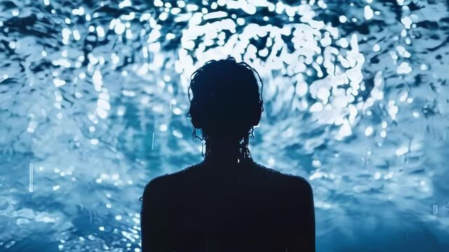 Finding solace and rejuvenation in a cold therapy ice bath within a stunning natural ice cave, a woman embraces nature's tranquility, seeking wellness and relaxation