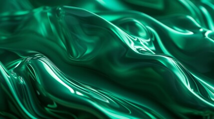 Obraz premium Abstract waves of emerald green liquid create a mesmerizing and fluid pattern. The rich, glossy texture and dynamic flow make this image perfect for concepts related to luxury, elegance, and modern