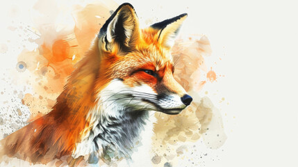 Obraz premium Colorful watercolor portrait of a fox, capturing its striking features and vibrant fur with an artistic touch.