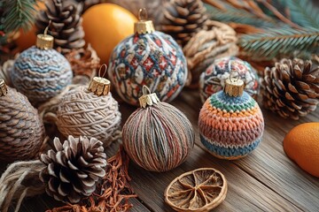 Fototapeta premium A closeup of boho Christmas ornaments made from wood