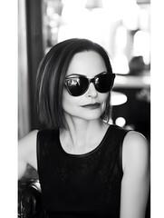 Stylish Woman Wearing Sunglasses in Black and White