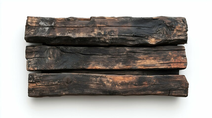 Fototapeta premium Three Charred Wooden Logs on White Background