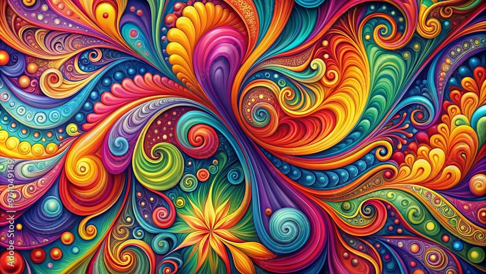 Wall mural abstract and vibrant groovy textures background with colorful patterns and swirls