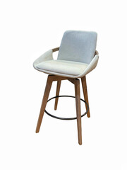 Modern white chair with wooden legs on white background 