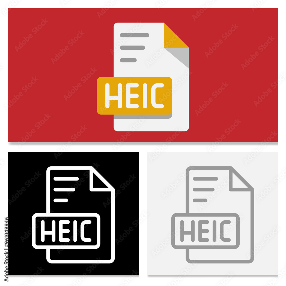 Poster Set heic document file format. elegant file format flat icon. Can be used for websites, UI and interfaces.