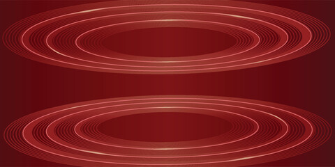 Abstract luxury gold circle lines on dark red background and light effect. Minimal geometric pattern