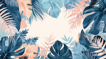 Naklejka premium Tropical leaves illustration with vibrant blue and pink color scheme
