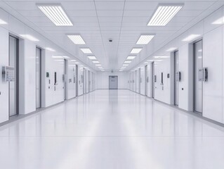 Sterile cleanroom filled with advanced equipment, silicon wafers, and microprocessor assembly stations