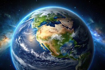 Fototapeta premium A stunning bird's eye view of planet Earth from space surrounded by cosmos and stars