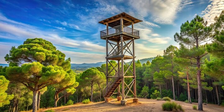 A watchtower at eye level in a forest near Barcelona, Spain
