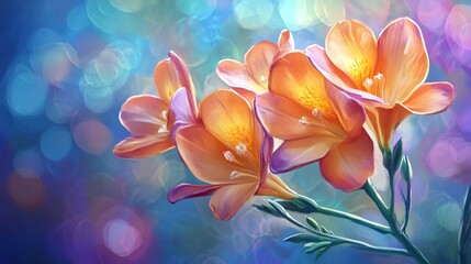 Fototapeta premium Vibrant orange flowers against a dreamy bokeh background, perfect for adding a touch of color and elegance to your project.