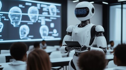 Robot Teacher in Futuristic Classroom