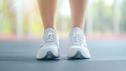 Yellow dumbbell on a gym floor with a window background