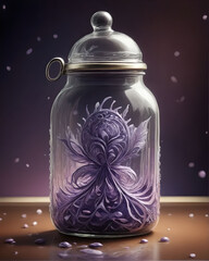 Beautiful flower in a glass jar on a dark background. 3d rendering