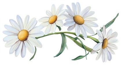 Fototapeta premium Hand-Painted Realistic White Daisy Bouquet, Capturing the Natural Beauty and Delicate Details of Each Flower. Ideal for Floral Art Enthusiasts and Home Decor