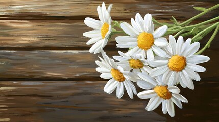 Obraz premium Hand-Painted Realistic White Daisy Bouquet, Capturing the Natural Beauty and Delicate Details of Each Flower. Ideal for Floral Art Enthusiasts and Home Decor