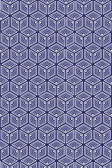 Hexagonal Geometric Pattern with Blue and White Optical Illusion