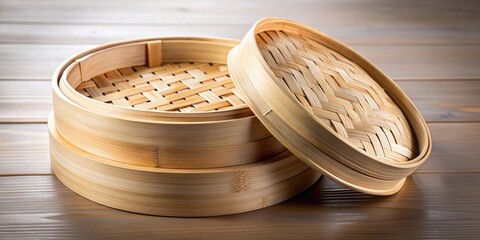 Bamboo steamer with lid and multiple layers, used for steaming food , bamboo, steamer, cooking, kitchen, food, asian cuisine