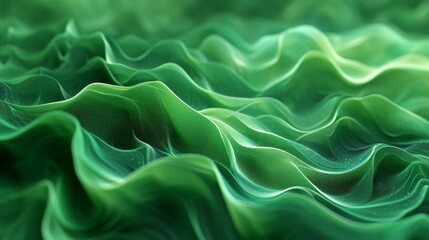 Fototapeta premium A detailed abstract image of lush green waves resembling flowing fabric. The smooth and rich texture, combined with the dynamic movement, evokes a sense of elegance and fluidity, ideal for modern