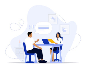 Interview concept illustration. Suitable for landing page, ui, web, App intro card, editorial, flyer, and banner.