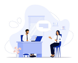 Interview concept illustration. Suitable for landing page, ui, web, App intro card, editorial, flyer, and banner.