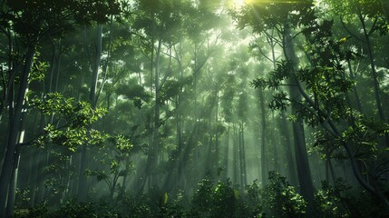 Fototapeta premium Sunbeams through the Forest Canopy