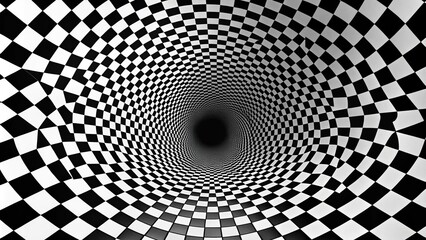 Naklejka premium Abstract black and white checkerboard spiral optical illusion pattern background texture