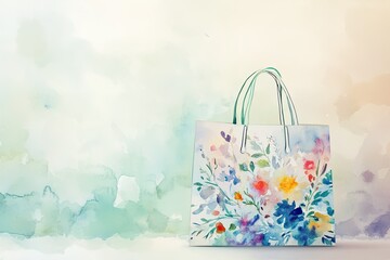 A vibrant floral shopping bag against a soft watercolor backdrop, perfect for showcasing eco-friendly trends and artistic designs.