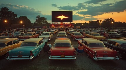 Classic Drive-In Movie Theater at Sunset