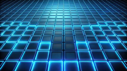 Obraz premium Abstract blue neon square tiled background with a unique perspective