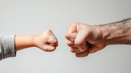 A playful fist bump between a child and an adult, symbolizing connection and bonding through fun moments.