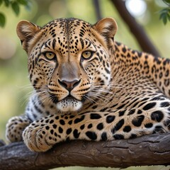 Naklejka premium A leopard lying on a tree