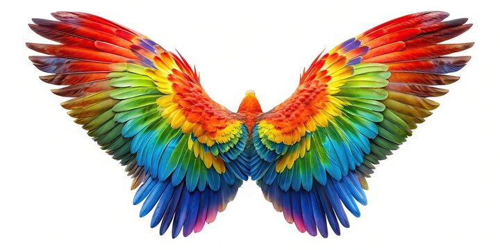 Abstract colorful parrot wings rainbow isolated on white background