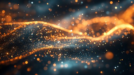 Fototapeta premium Abstract glowing particles background with orange and blue bokeh.