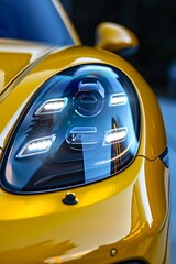 Headlight on a modern yellow car.