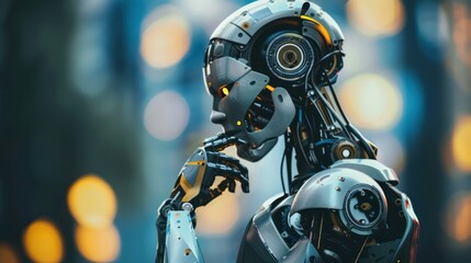 Fototapeta premium A Thoughtful Android in a Cityscape